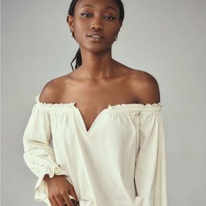 NWT Anthropologie Cream Off-Shoulder Swing Blouse